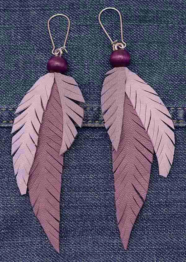 KOLCZYKI BOHO ZE SKORY RECZNIE WYCINANE Very Peri unikalni pl