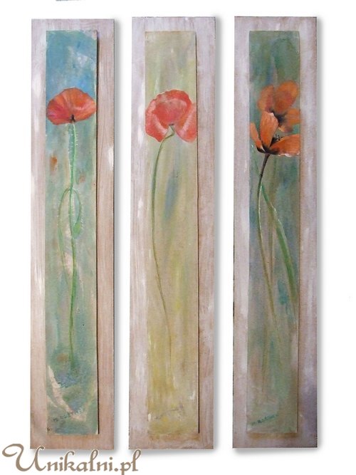 maki czerwone obraz tryptyk recznie malowane unikalni pl