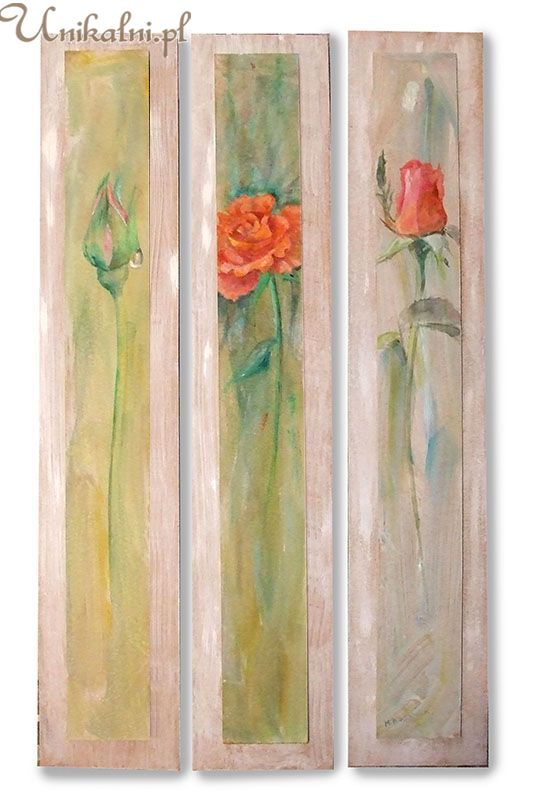 roze obraz tryptyk recznie malowane unikalni pl