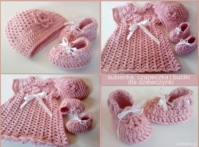 sukienka czapeczka buciki dla dziewczynki na szydelku unikalni pl
