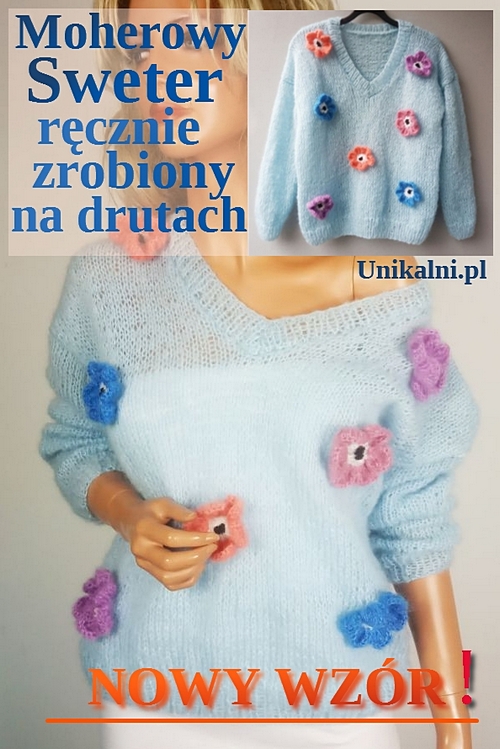 moherowy sweter nowy wzor kwiatki modny recznie robiony unikalni pl