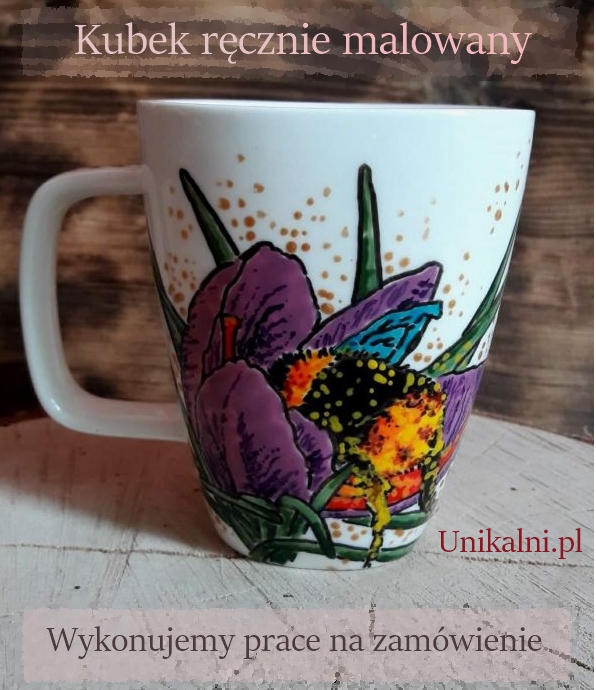kubek recznie malowanykwiaty trzmiel unikalni pl
