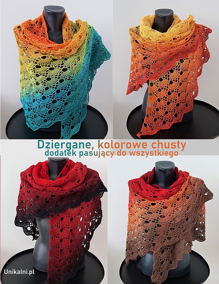 modnie kolorowe cieniowane chusty na szydelku unikalni pl