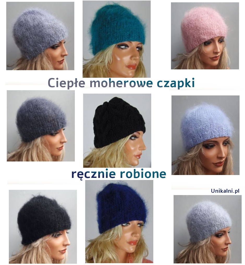 cieple moherowe czapki recznie robione na drutach unikalni pl