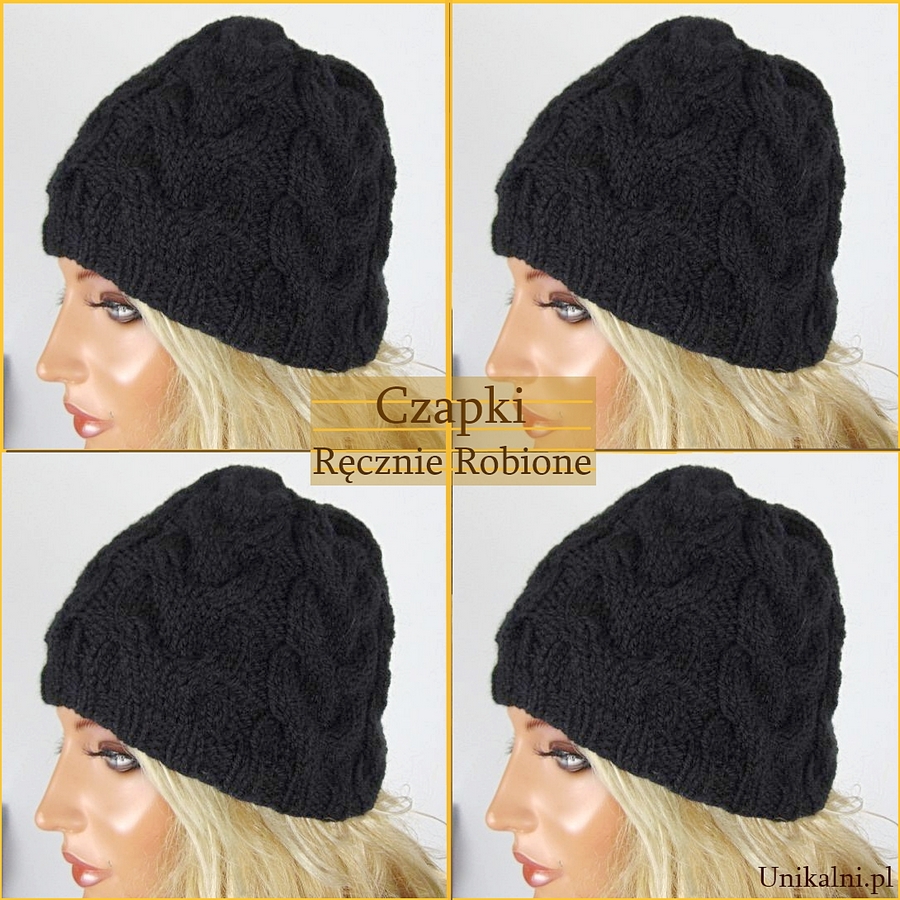 czapki recznie robione na drutach czarne unikalni pl