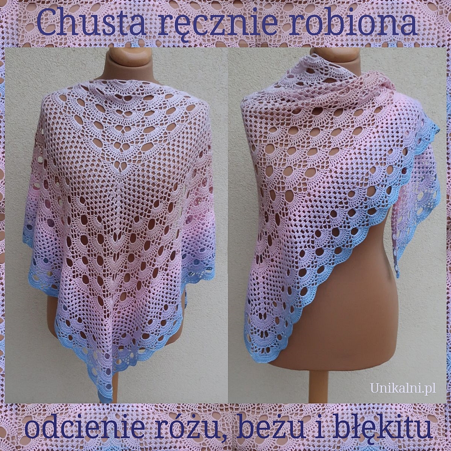 chusta na szydelku fiolet roz bez recznie robiona unikalni pl