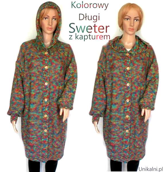 dlugi kolorowy sweter z kapturem unikalni pl