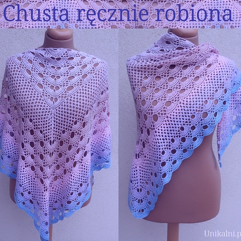 chusta na szydelku fiolet roz bez recznie robiona unikalni pl