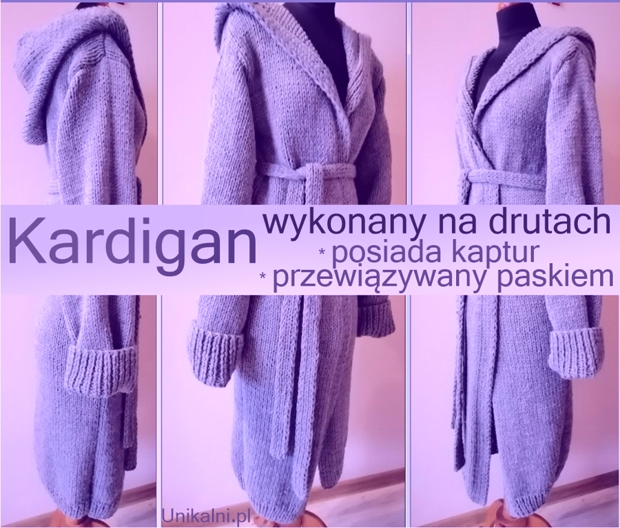 kardigan modny sweter fiolet na drutach unikalni pl